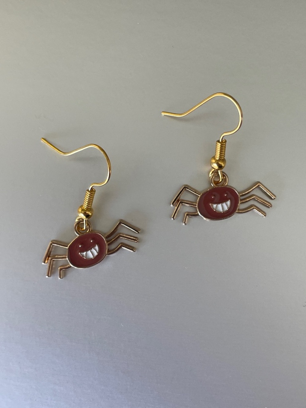 Kawaii Brown Spider Drop Earrings Gold Tone Jewelry